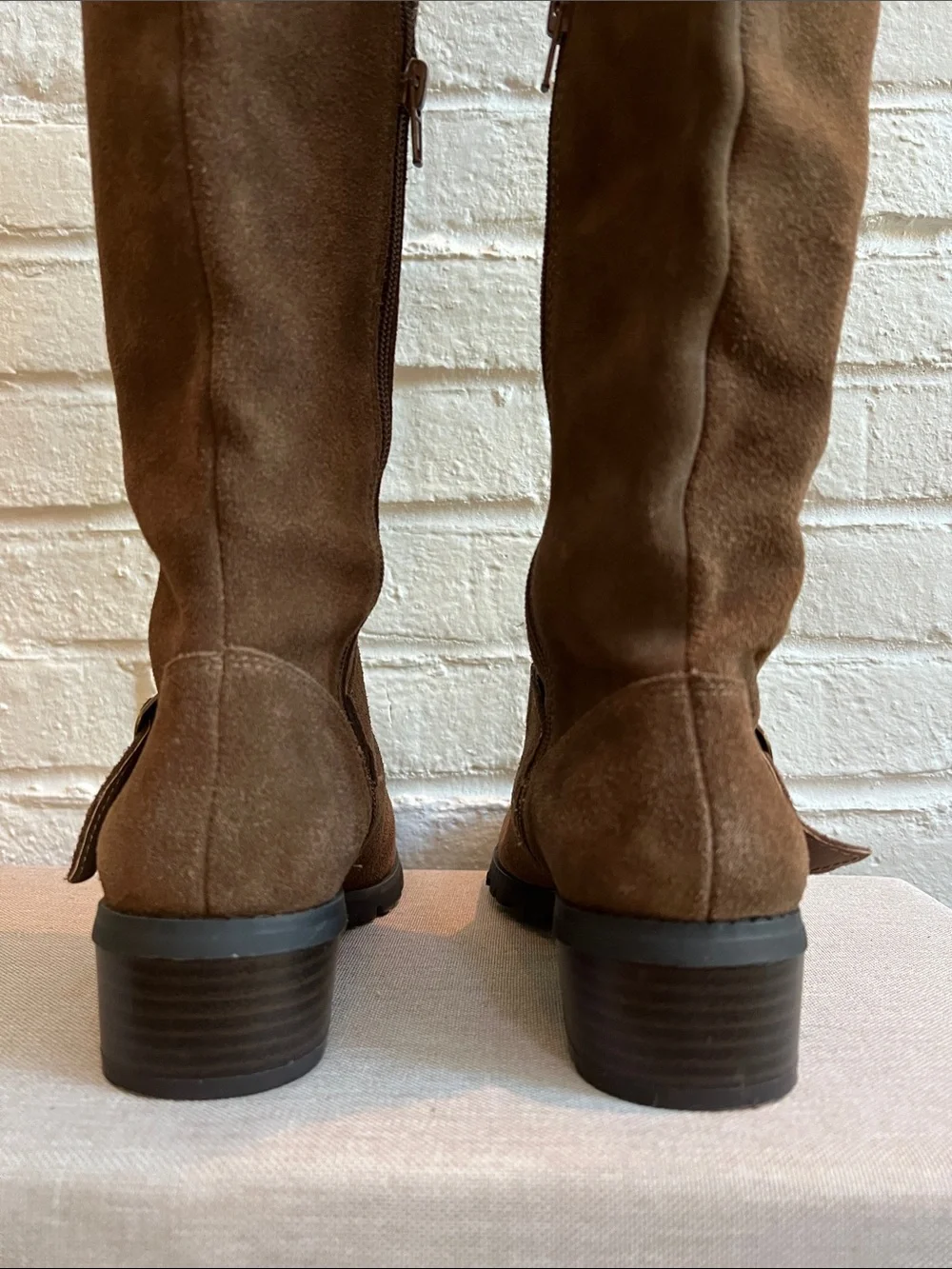 SOLE SOCIETY Brown Suede Over the Knee Lug Sole Low Heel Boots Buckles Size 6